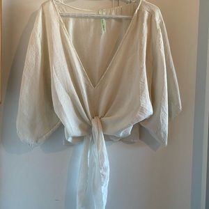 MENDOCINO White Silk Crop Blouse Size Large